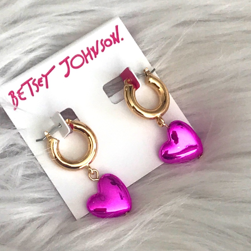 Betsey Johnson pink heart and gold hoop earrings